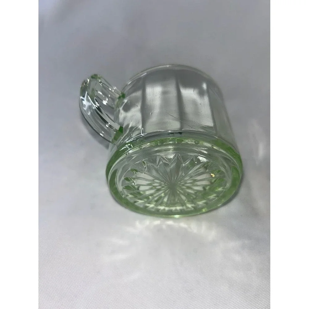 Vintage Uranium Glass Creamer and Sugar Bowl Set Paneled Starburst UV Reactive